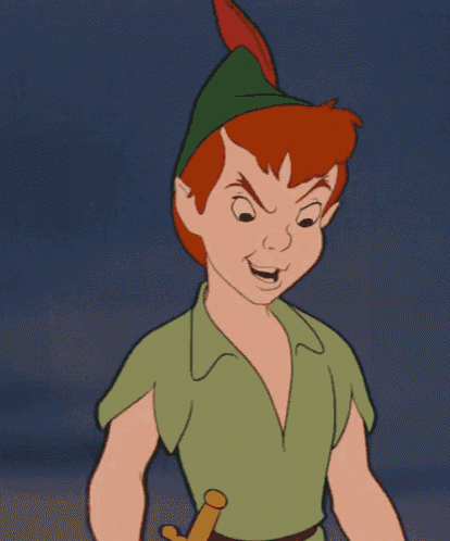 peter pan is wearing a green shirt and a green hat and holding a sword