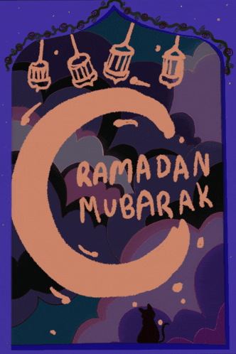 a poster that says ramadan mubarak with a crescent moon in the middle