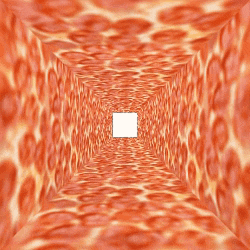 a square in the middle of a maze of red and yellow circles