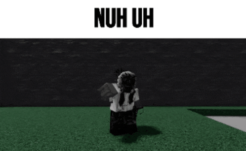 a black and white image of a person in a video game with the words ` ` nuh uh ` ` on the bottom .