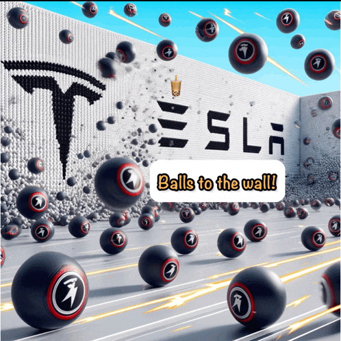 a tesla ad with balls to the wall written on it