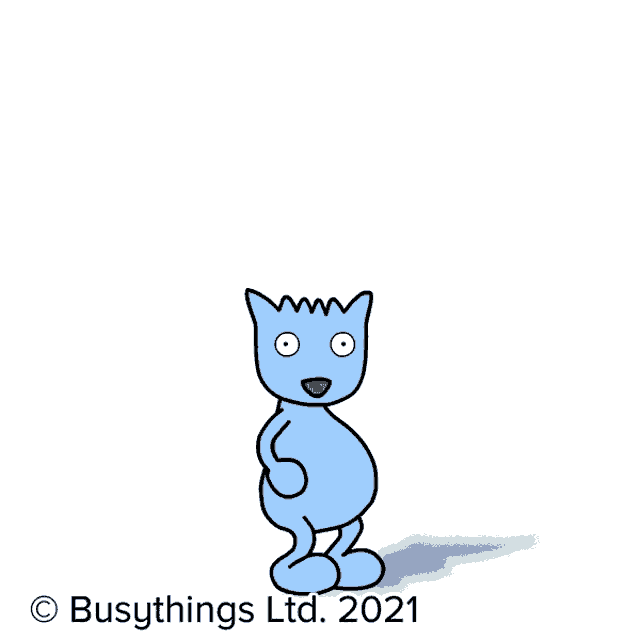 a cartoon drawing of a blue cat with the words excellent written above it