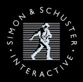 a logo for simon & schuster interactive with a man playing an electric guitar