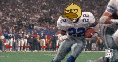a football player with a duck on his head and the number 22 on his jersey