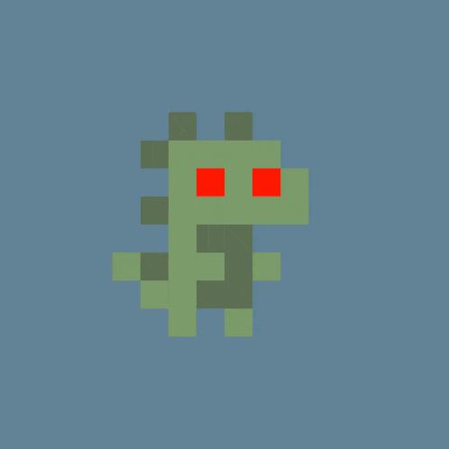 a pixel art of a flower with red eyes and a green stem .