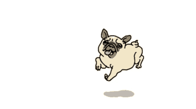 a cartoon pug dog is running with its tongue out