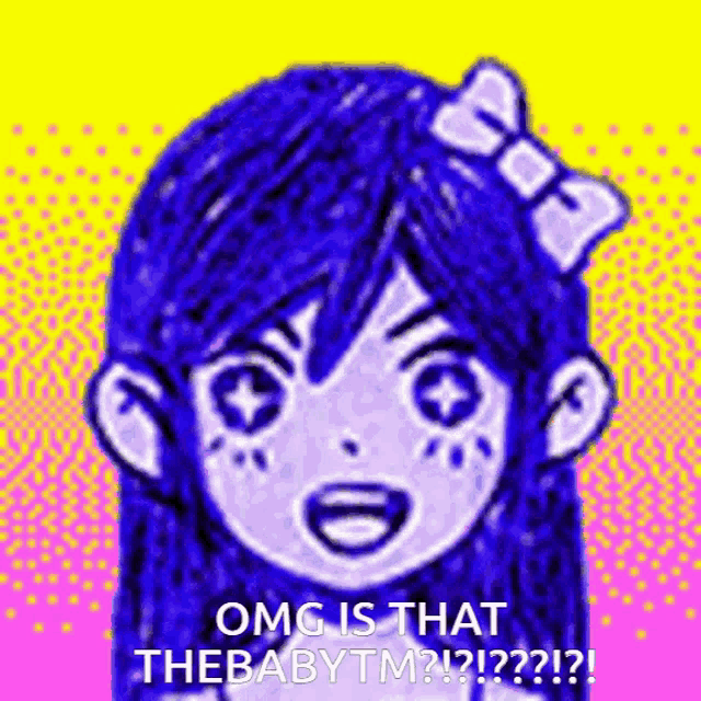 a drawing of a girl with a bow in her hair and the words `` omg is that the babytm ? ''