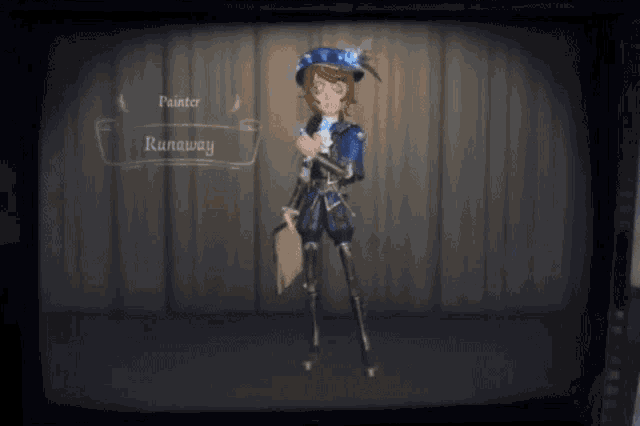 a video game character named painter runaway is holding a piece of paper