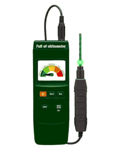 a full of shit meter with a green light on the end