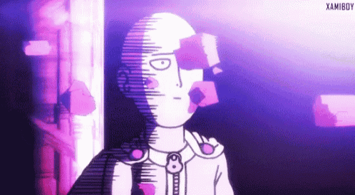 a cartoon of a man with a purple background and a shadow of his head .