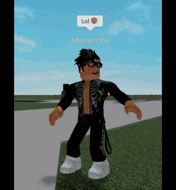 a boy in a skeleton outfit is standing on a sidewalk and says lol