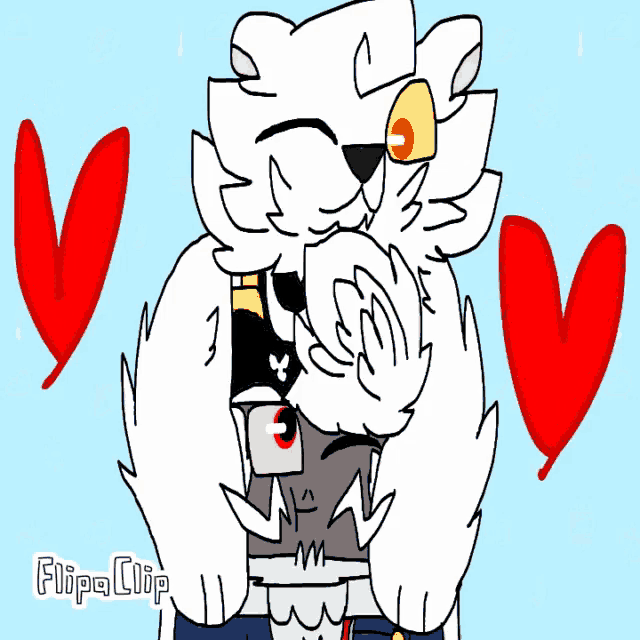 a cartoon drawing of a white bear with hearts around it and the words flipa clip on the bottom