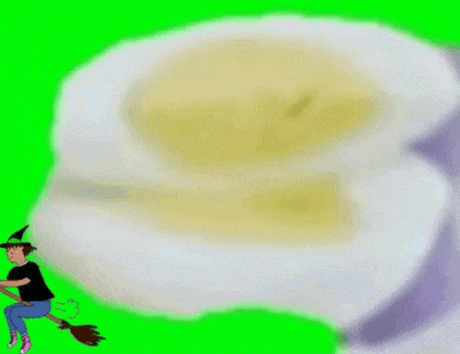 a cartoon of a witch flying on a broom in front of a cup of coffee .