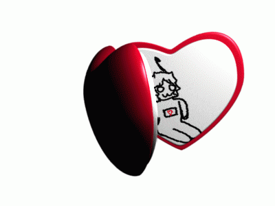 a heart shaped item with a drawing of a rabbit on it