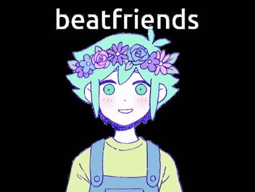 a drawing of a boy with a flower crown on his head and the words beatfriends below him