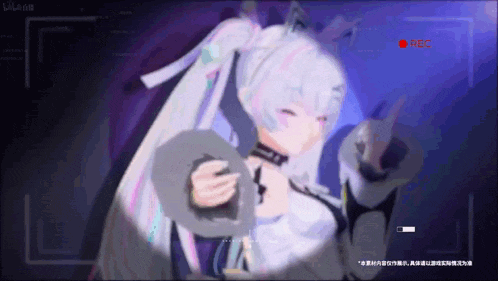 a video of a girl with white hair is being recorded with a red rec button in the corner