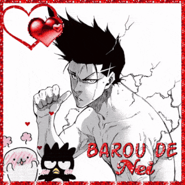 a black and white drawing of a man with the words barou de net written on it