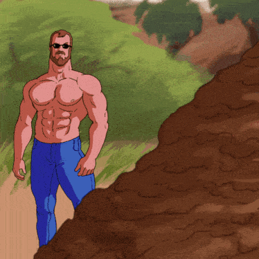 a cartoon of a shirtless man with a beard and sunglasses