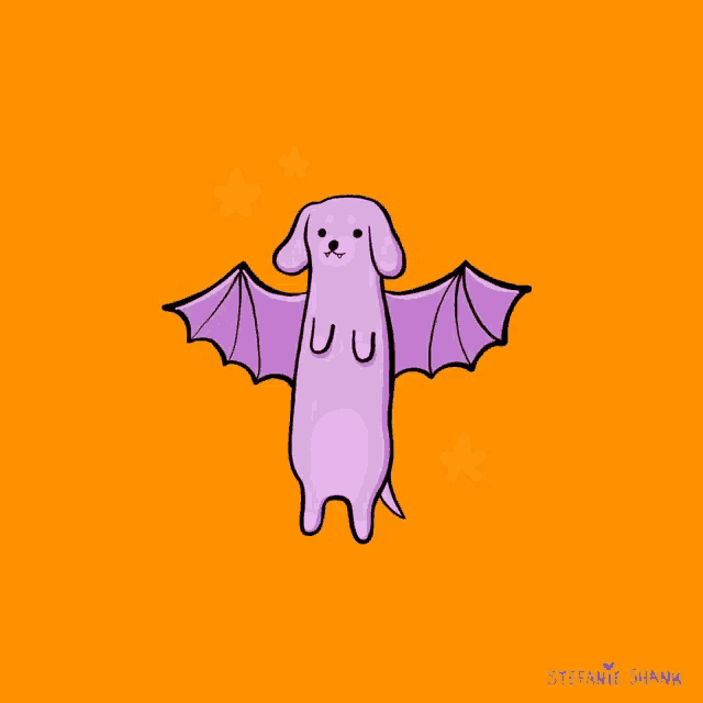 a drawing of a dog with bat wings and the name stella on the bottom right