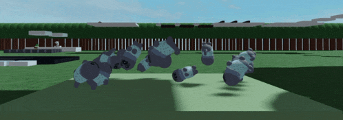 a computer generated image of a field with a fence and a few animals