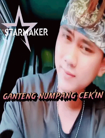 a man with a bandana on his head and the words ganteng numpang cek ' in on the bottom