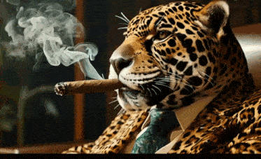 a leopard smoking a cigar in a suit and tie