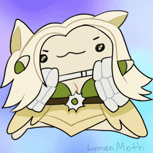 a drawing of a cartoon character with the name lumen moth written on the bottom