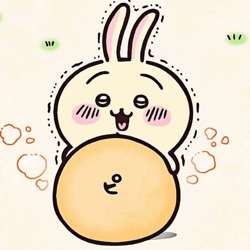 a cartoon drawing of a rabbit eating a pizza with cheese coming out of its mouth
