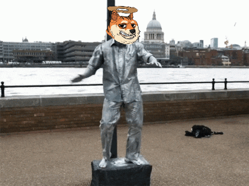 a statue of a man with a doge face on his face
