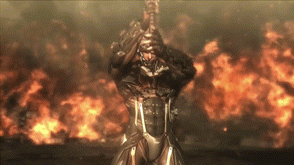 a statue of a man with a gun in front of fire