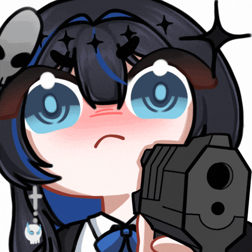 a cartoon drawing of a girl with a gun