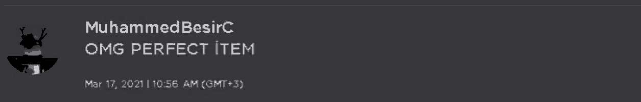a screenshot of a message from muhammad besirc that reads omg perfect item