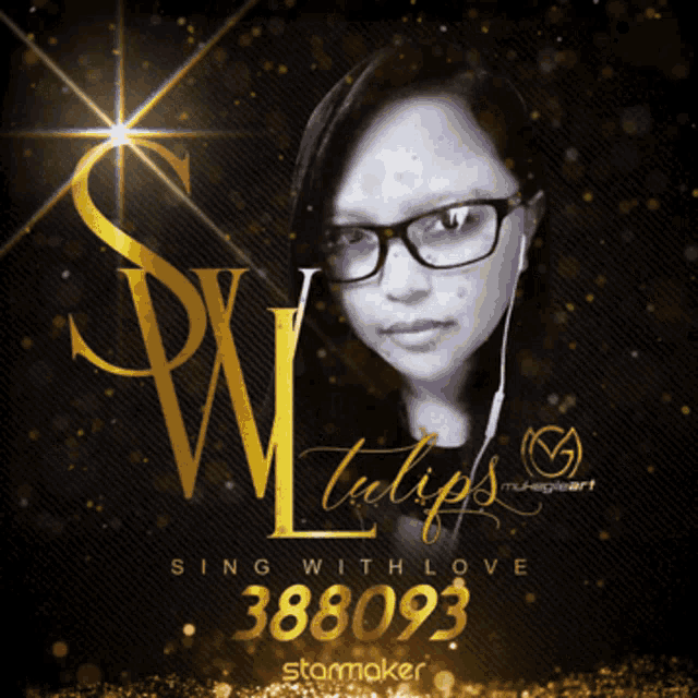 a woman wearing glasses and headphones is on a poster that says sing with love