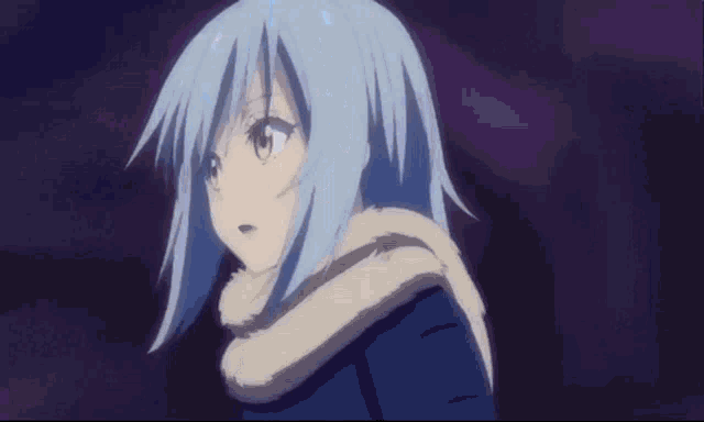 a girl with blue hair and a scarf around her neck is being held by another person .
