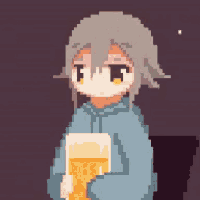 a pixel art drawing of a girl holding a beer