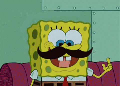 a cartoon of spongebob with a mustache giving a thumbs up sign