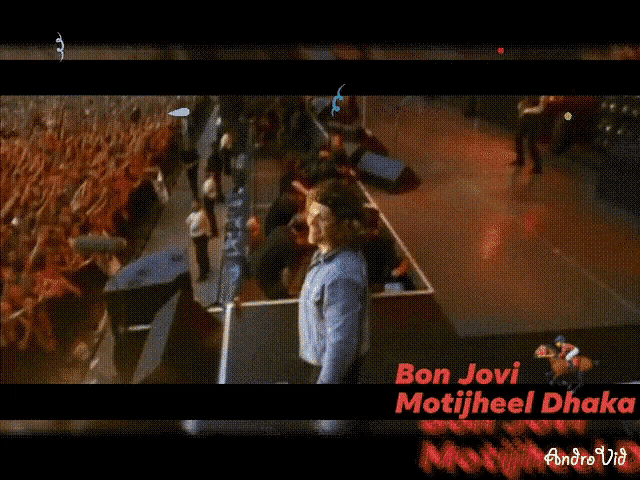 a video of a man on a stage with the words bon javi motijheel dhaka at the bottom