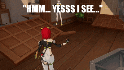 a screenshot of a video game with the words " hmm yesss i see " at the top