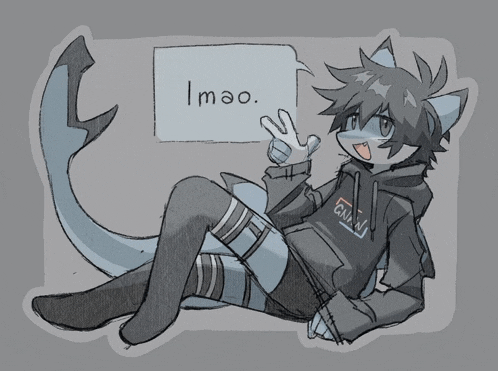 a drawing of a shark with a speech bubble that says lmao