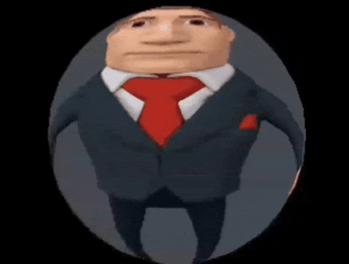 a cartoon man in a suit and tie is standing in an oval .