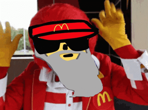 a mcdonald 's worker with a beard and sunglasses