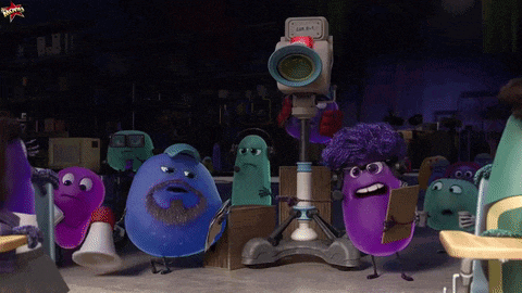 a group of cartoon characters standing in front of a camera that says ' car b.a. ' on it