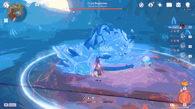 a screenshot of a video game shows a character fighting a cryo reginvine