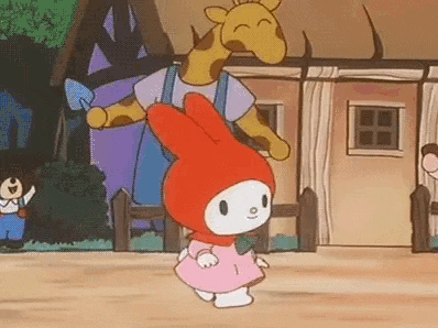 a cartoon character is standing next to a giraffe and a rabbit .