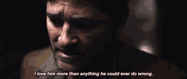 a close up of a man 's face with the words i love him more than anything he could ever do wrong