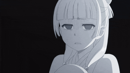 a black and white drawing of a girl with a surprised expression on her face