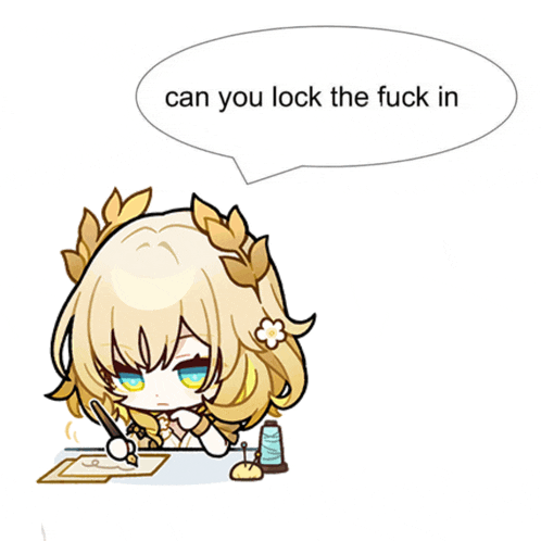 a girl with a speech bubble that says can you lock the fuck in