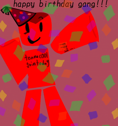 a cartoon character with a party hat and a shirt that says " team cool join today "