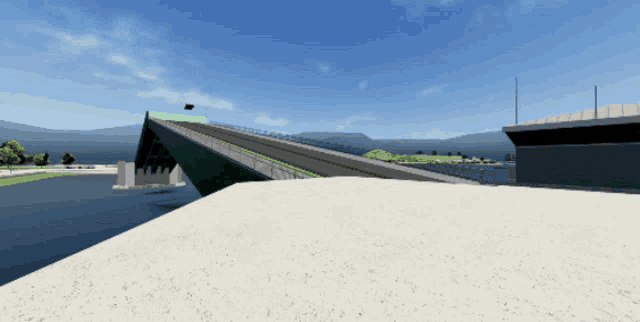 a computer generated image of a bridge over water