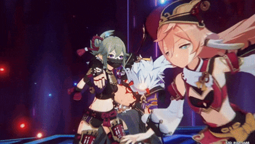 a couple of anime characters standing next to each other